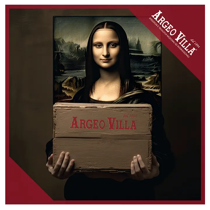 Rivisitazione della Monna Lisa con scatola da trasloco Argeo Villa