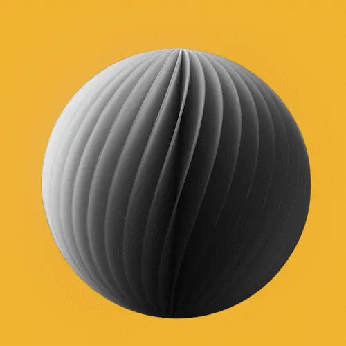 Animazione 3D di una sfera nera lucida in rotazione con riflessi metallici